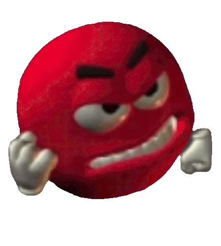 A 3D-rendered red angry emoji ball with clenched fists and a menacing grin floats against a black background, visually conveying the hostile "sniper" traders the post aims to deter with anti-sniper protection and dynamic fee mechanisms.