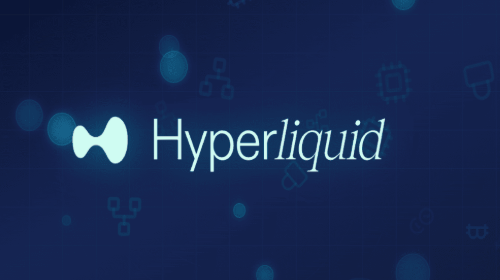 Logo of 'Hyperliquid' displayed on a dark blue background with subtle node-like graphics.
