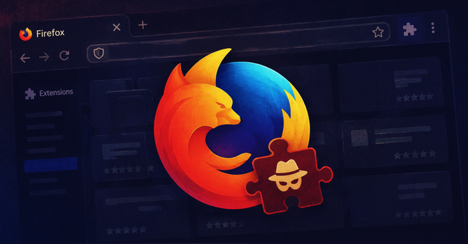 Image showing the Firefox browser logo overlaid with a puzzle piece featuring a masked figure, suggesting an extension or add-on theme.