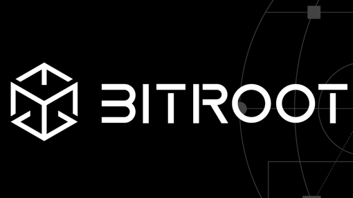 The image displays the Bitroot logo, featuring a geometric white cube-like symbol beside the bold "BITROOT" wordmark on a black background with subtle grid accents. This branding accompanies the announcement of Phase 1 staking task rewards being distributed to top individual and team leaderboard participants.