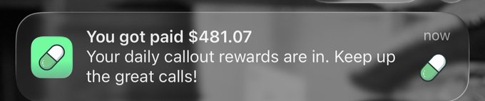 A push notification on a phone reads "You got paid $481.07 - Your daily callout rewards are in. Keep up the great calls!" The image showcases a successful payout from the callout rewards program, complementing the post's theme of earning free money through engagement and rewarding followers.