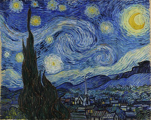 The image is Vincent van Gogh's "The Starry Night," featuring swirling blue skies, glowing stars, a crescent moon, and a dark cypress tree looming over a quiet village.

The post likely uses this iconic masterpiece as a metaphor for the supposed brilliance of $GRAM memes, suggesting that only a select few (the "top 1%") can appreciate the hidden value, much like how "The Starry Night" was once misunderstood but later celebrated as a masterpiece.