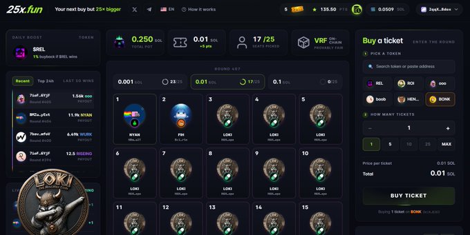 A screenshot of a website's navigation bar featuring a lot of text about a meme coin project called @solana coins which were created by the creator of #Lokii, Loki. The #Loki coin is currently priced at 0.1 Bitcoin, and it has just been bought for 1 Bitcoin with an additional 0.41 Bitcoin fee. There's also an option to buy a ticket from an alternate source called "buy ticket" or a "burnt ticket". The website promotes the project as an open-source platform built on Bitcoin.