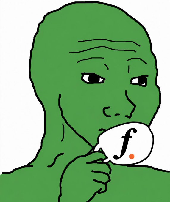 A drawing of a green-colored Wojak character holding a cup with the letter 'f' on it.