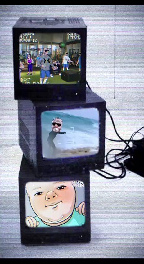 The image features a stack of three small televisions placed vertically against a white background. The TVs are arranged in such a way that they appear as if they are stacked one above the other, creating an interesting visual effect. Each TV screen displays different content, including a cartoon character and a person playing frisbee on a golf course. The image also includes text elements related to Father's Day, fatherhood, and Boomer humor.