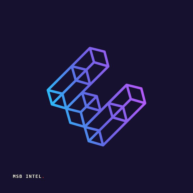 A geometric logo made of interconnected cubes with a purple-to-blue gradient on a dark purple background, labeled 'MSB INTEL.' in the bottom left corner.
