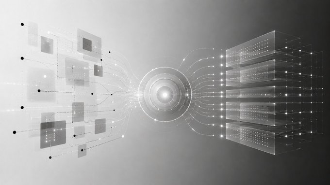 A digital illustration showing data flowing from scattered square nodes on the left through a central circular hub into an organized server rack on the right, visually representing the integration of AI agents with structured data systems and verification infrastructure.

The image complements the post by depicting how AI agents route information through verification points (the central hub) before accessing organized institutional data layers (the server rack), illustrating the technical architecture behind x402 and the trust layer needed for agentic finance.