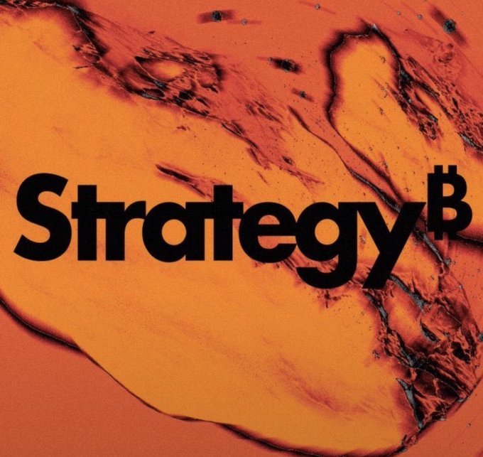 Bold black text reading "Strategyʙ" is overlaid on a vivid orange, molten-like background with flowing, liquid textures. The distorted, melting appearance of the letters and swirling background visually echo the "melting faces" theme.