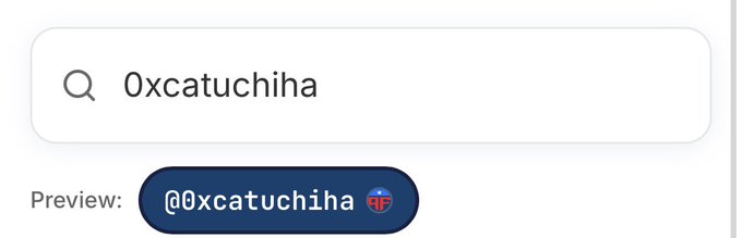 A search bar displays the username "0xcatuchiha," which generates a preview showing "@0xcatuchiha" alongside a circular team logo, illustrating how similar-looking crypto addresses can be crafted by attackers. This relates to the post's warning about address poisoning attacks, where scammers create look-alike wallet addresses to trick users into sending crypto to the wrong destination.