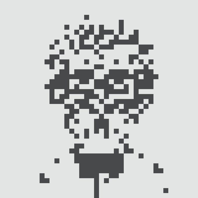 A pixel art image of a light bulb made up of scattered gray blocks, with many pieces falling away from the bulb shape against a white background.