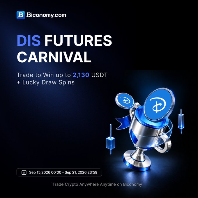Promotional graphic for Biconomy.com's 'DIS FUTURES CARNIVAL' with the text 'Trade to Win up to 2,130 USDT + Lucky Draw Spins,' dated Sep 15, 2026 to Sep 21, 2026.