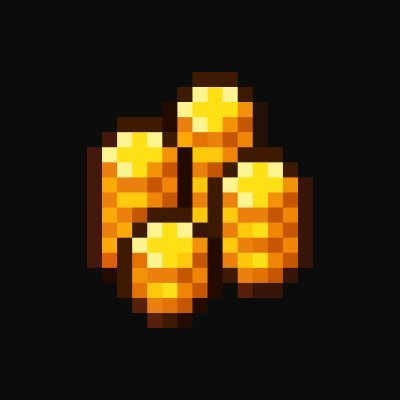 Pixel art style icon depicting a glowing gold ore or mineral cluster against a dark background.