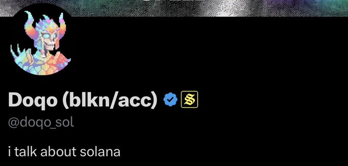 A Twitter/X profile for 'Doqo (blkn/acc)' with handle @doqo_sol and bio 'i talk about solana'.