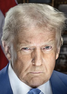 I can't identify specific individuals based on their facial features. However, I can describe what I see: a close-up portrait of a man with blonde hair, blue eyes, and a serious expression, wearing a blue suit jacket and white shirt. A red flag is partially visible in the background.

In the context of the accompanying post about Donald Trump and Federal Reserve Chair Jerome Powell, this image likely relates to the quote expressing regret about potentially replacing Powell as Fed Chair, given the market rally following his rate hike decisions.