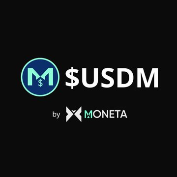 The image features a logo with the words "M" and "USDM" written in white letters, surrounded by a blue circle containing a dollar sign symbol. Below this logo, there's text that reads "USDM, a Cardano stablecoin has now integrated the Pyth Oracle." The post is about a new integration of the Pyth Oracle for the USDM stablecoin.