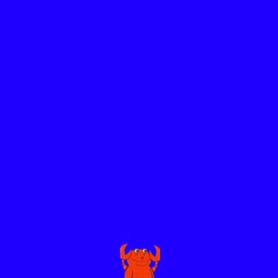 A small orange cartoon monster with horns appears at the bottom of a solid blue screen.