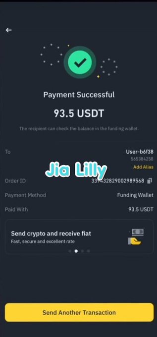 The image shows a cell phone displaying an app, likely for cryptocurrency trading. The main focus of this screen shot is the text that congratulates the user with "payment successful" written at the top and below the status bar. Below these two messages, there are additional details related to the payment process, including information about a funding wallet address in the comments section. This post also mentions a giveaway where users can win $100 for their ETH or SOL address by reposting the photo onto the app's comment section within 24 hours.