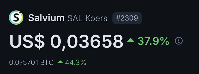 The image shows a dark blue screen with a black border, displaying some text related to Bitcoin trading. The main focus of the image appears to be on an up/down graph showing the value of Bitcoin over time. The caption of the image reads "Another day $BTC is down. Another day $SAL is up. People are slowly realizing what @salvium_io actually built." This text suggests that there might have been a significant change in the Bitcoin trading market, as some people might be considering investing or selling their Bitcoins due to this shift.