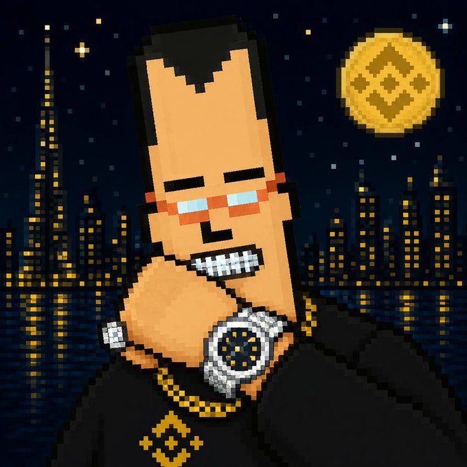 A pixel art character with glasses, chains, and a watch grimaces against a nighttime cityscape with a stylized coin moon, while no visible text appears in the image itself—the two crypto contract addresses from the post are not shown, though the imagery uses meme-style clout visual language to mock the contrasting contracts.