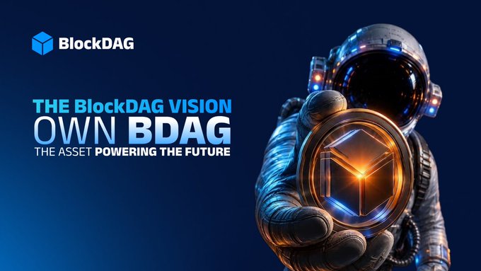 An astronaut holds a glowing BDAG coin forward, paired with the tagline "THE BlockDAG VISION — OWN BDAG, THE ASSET POWERING THE FUTURE," visually reinforcing the post's message that BDAG is the central asset driving BlockDAG's vision and roadmap to becoming the #1 ecosystem.