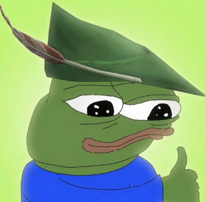A sad Pepe the Frog wearing a green Robinhood-style hat with a feather gives a thumbs-up, paired with a post dismissing Solana degens' complaints that Robinhood memes are stealing mindshare and marketshare, comparing their doom predictions to the wrong takes ETH boomers had when Solana first launched.