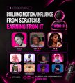 A vibrant promotional poster displays "BUILDING MOTION/INFLUENCE FROM SCRATCH & EARNING FROM IT CTNG FEMALE INFLUENCER OF THE YEAR 2025" alongside multiple profile images, suggesting the creator won this influencer award, likely tied to the Crypto Twitter/X (CT) space, as referenced in the unboxing video caption.
