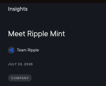 The image is a promotional header for a blog post titled "Meet Ripple Mint," published on July 23, 2026, by Team Ripple under the Insights and Company categories. It visually introduces Ripple's new stablecoin issuance service that enables companies to mint, redeem, and track RLUSD across chains, aligning with the announcement about Ripple Mint's new features.
