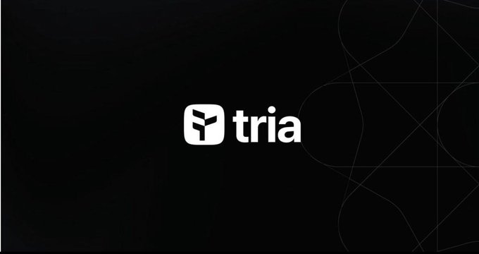 The image features a black background with white text that reads "Tria" written in capital letters. Below this, there are two circles of varying sizes, one larger than the other. These circles appear to be part of an advertisement or promotional material for the company Tria. The overall design and layout suggest that the focus is on the brand name and its connection with community building.