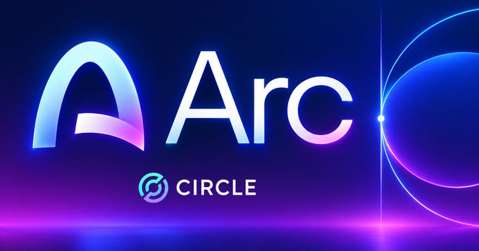 A promotional banner displaying the 'Arc' logo alongside the 'Circle' brand logo on a dark blue and purple background with glowing light effects.
