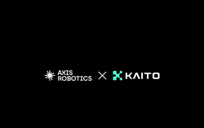 A black screen displays the logos 'AXIS ROBOTICS' and 'KAITO' separated by an X, indicating a partnership or collaboration.