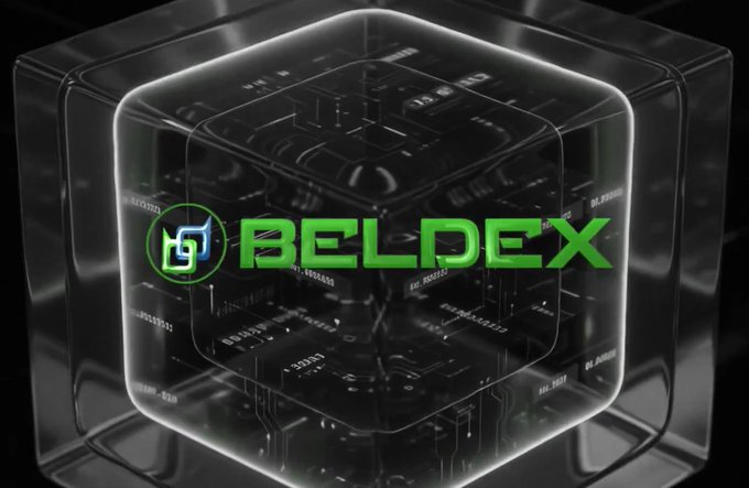 A 3D rendering of a transparent, tech-inspired cube displaying the green BELDEX logo and branding.
