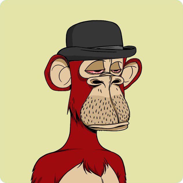A digital illustration of a red monkey character wearing a black bowler hat, featuring a tired expression with red eyes.