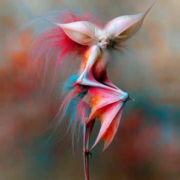 A vibrant, fantastical illustration of a Halloween bat with flowing pink and turquoise fur, featuring large pointed ears and outstretched wings, appears as a decorative NFT-style artwork for the "QT Halloween Bat" Twitter post. The background blends warm reds, oranges, and blues to create an ethereal atmosphere fitting the seasonal theme.