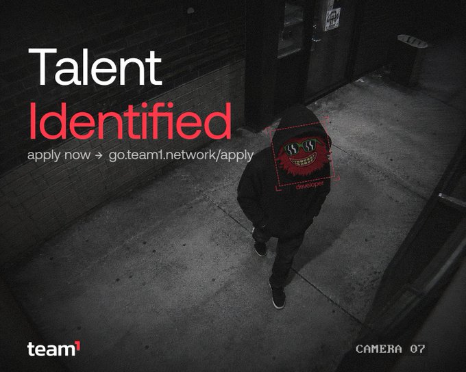 The image features an advertisement for a talent identification program, which appears to be related to web development or technology. The text "Talent identified" suggests that someone's skills have been recognized, while the words "team" and "AvaxTeam1" indicate that this recognition is being used to promote a team of developers or creators. The image also includes an image of a person wearing a hoodie with a face on it, which could be interpreted as a creative way to grab attention and convey the message about talent identification.