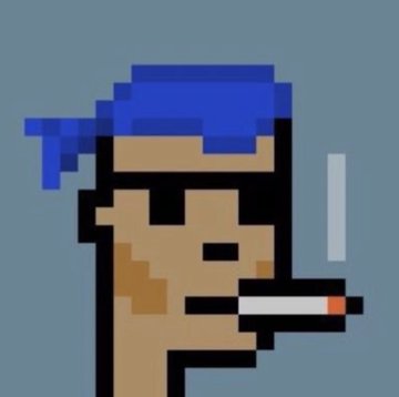 A pixel art character wearing a blue bandana smoking a cigarette against a blue background.
