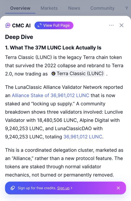 "Thank you CoinMarketCap for covering the LunaClassic Alliance Validator network with @Luncliveorg, @daolunaclassic, and @LUNCStrategist of Alpine Digital. The $LUNC recovery is in full swing and will never stop! Keep building for Terra Luna Classic!".