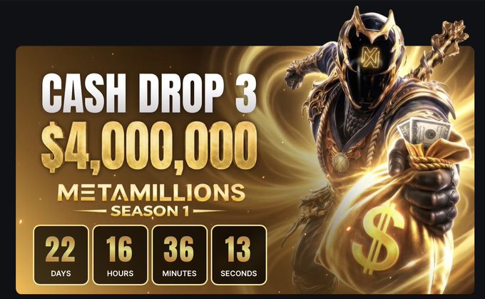 The image features a poster for a cash drop event that has just ended. The poster displays a gold-colored character holding a large amount of money, with the text "Cash Drop 3" written above them. Below this, there are three numbers representing the remaining time left in the cash drop event, which is scheduled to end on September 13th at 2:13 PM.