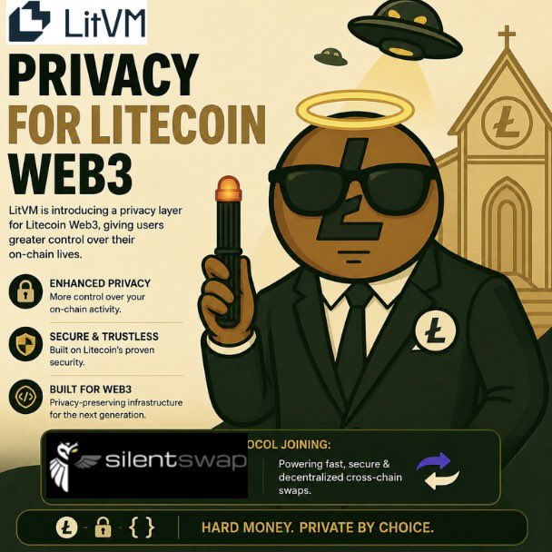 The image features a cartoon character dressed as a businessman wearing sunglasses and holding a pen. The character appears to be promoting a new privacy feature for Litecoin called Privacy Web 3. This feature allows users to protect their data by encrypting sensitive information, ensuring that only authorized parties can access it. The post also mentions the importance of privacy in today's digital age and how this new privacy feature can help individuals maintain control over their personal information.