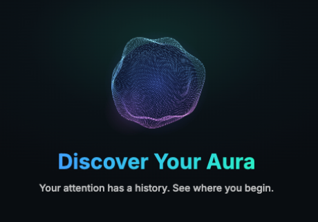A glowing purple and blue wireframe aura orb floats above the text "Discover Your Aura" and "Your attention has a history. See where you begin," promoting Kaito AI's newly launched Aura points reputation system featured in the Pulse extension update.