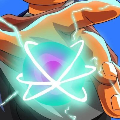 A digital illustration of a muscular figure with a glowing, atom-like green and purple energy symbol on their chest.