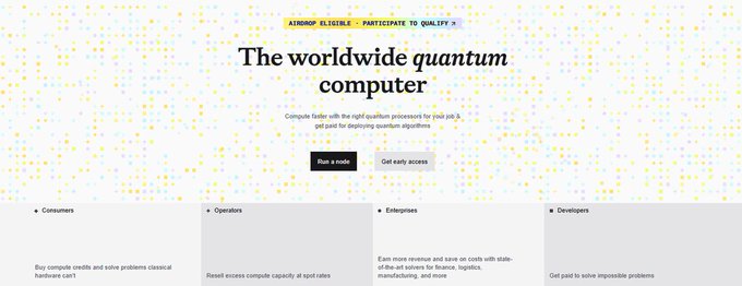 Website header for "Atheor AI - The worldwide quantum computer" offering to "Compute faster with the right quantum processors for your job" with sections for Consumers, Operators, Enterprises, and Developers.