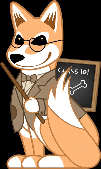 Cartoon illustration of a fox wearing glasses, a bow tie, and a suit jacket, holding a pointer in front of a chalkboard that reads "CLASS 101".