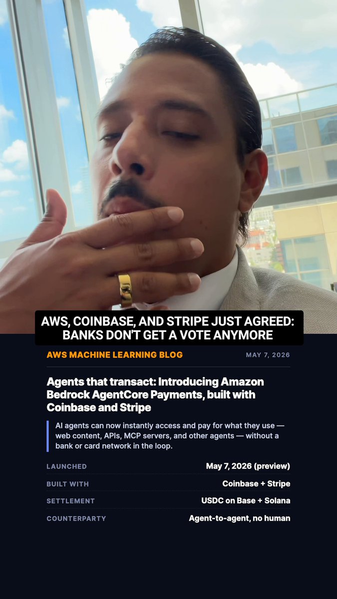 The image features an advertisement for a coinbase and stripe exchange platform called "Coinbase and Stripe just agreed" with a man's face visible, who appears to be a user of the platform. The text in the image reads that the exchange is now available on May 20th.