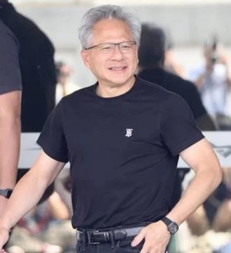 Jensen Huang, the billionaire CEO of NVIDIA, is pictured wearing a black t-shirt and glasses, appearing relaxed yet affluent in a setting that contrasts with the "ordinary" persona image. The image relates to the post's theme of billionaire authenticity, as Huang is known for embracing his wealth and status rather than downplaying it like the referenced Sam Bankman-Fried (SBF).