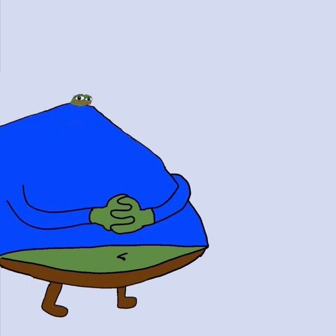 A cartoon character resembling Patrick Star from SpongeBob SquarePants is shown in profile, wearing a blue shirt and green pants with clenched fists.