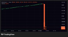 A candlestick chart from TradingView shows a token pair "SOL/SOL" with a dramatic price spike around 02:08, illustrating the "rug pull" mentioned in the post where the trader was chopped on Solana. The chart's sudden vertical spike followed by a sharp drop visually represents the rapid loss of value characteristic of a rug pull scam.