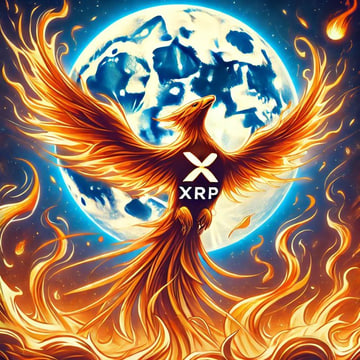 The image features a large, fiery-red bird with wings spread wide, soaring above a full moon that casts an orange glow across the sky. The bird's wings are spread out as if ready for flight, while its body is adorned with a black "X" on its chest. In the background, there is a post that reads "From the ashes, shall rise the pheonix $XRP". This message seems to be related to Bitcoin and cryptocurrency, possibly indicating an event or situation where Bitcoin was born from the ashes of another currency or collapsed due to a crisis in the financial world.

The image's title suggests it is a painting depicting a mythical creature with wings spread wide against a backdrop of a full moon and a fiery sky. The post adds context to the scene, possibly indicating that Bitcoin was created as a response to an economic crisis or collapse, symbolized by the burning fire in the background.