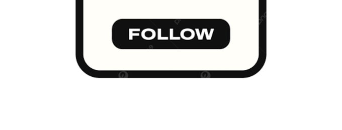 A black and white graphic design featuring a 'FOLLOW' button inside a rounded rectangular frame.