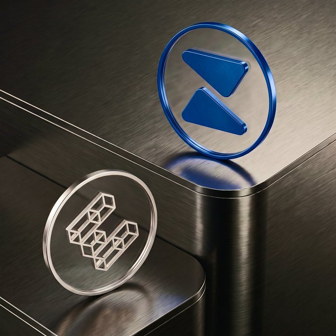 Two metallic coin-like tokens rest on a brushed steel surface: a blue one featuring a stylized "Z" logo (Zerion) and a silver one displaying a 3D blocky "E" (EtherFi's weETH). The image visually represents the integration of weETH staking and the Liquid ETH vault now available on the Zerion platform, symbolizing a new venue for putting ETH to work.