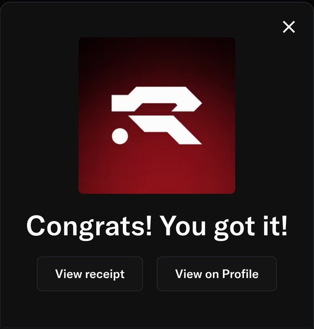 A Roblox digital item receipt screen displaying 'Congrats! You got it!' with options to view receipt or view on profile.